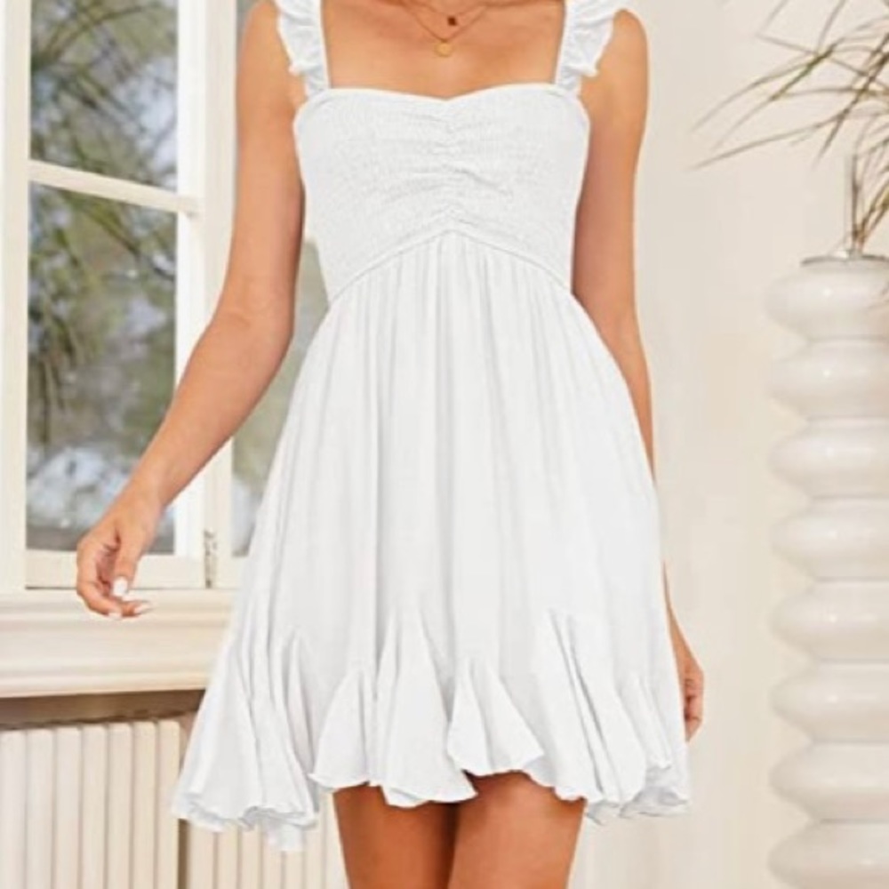 White mini dress sundress smocked graduation sorority NEW
